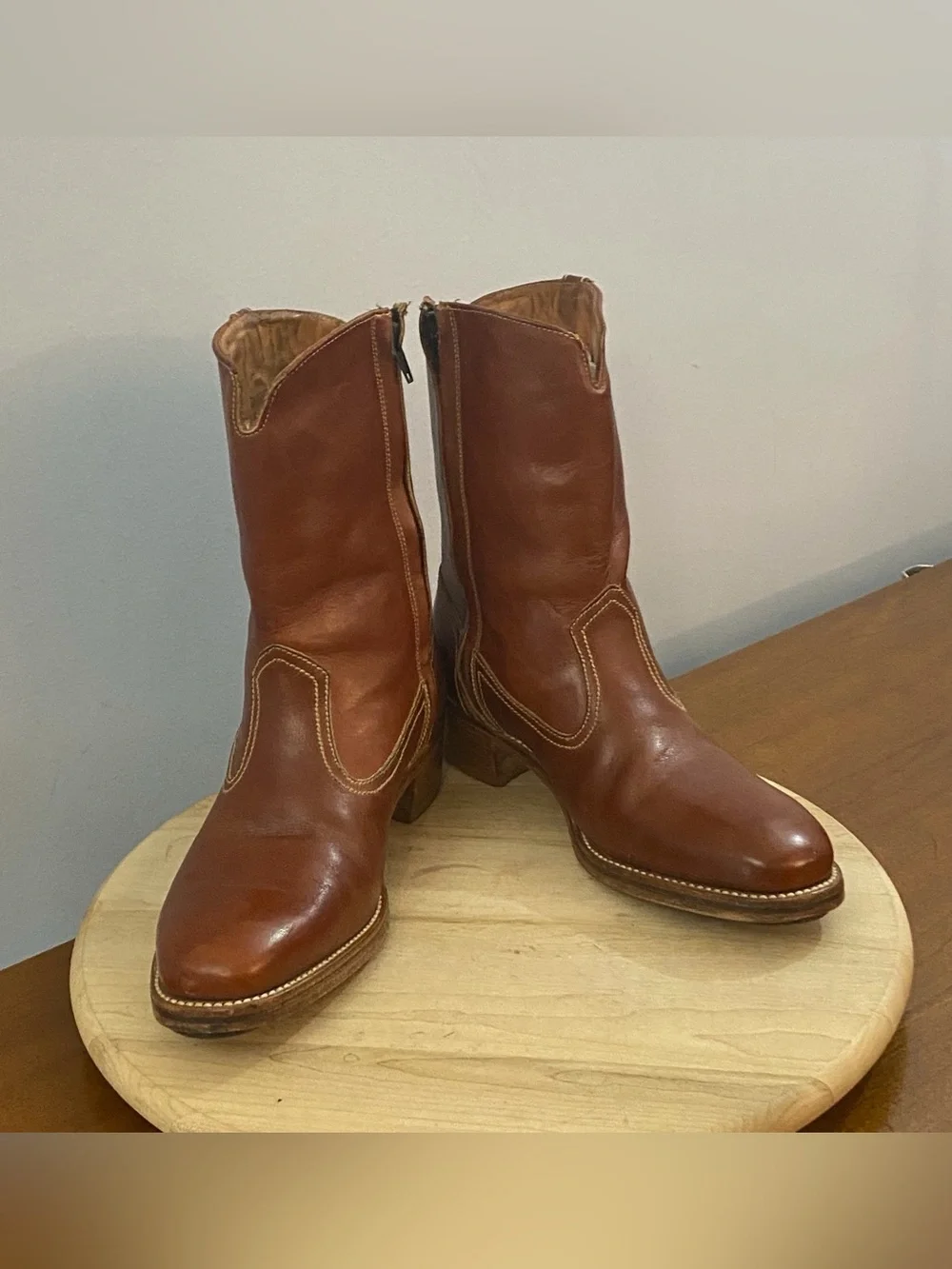 Florsheim Weeds Vintage 70s Brown Leather Cowboy Roper Boots Men’s 8 D‎ Side Zip